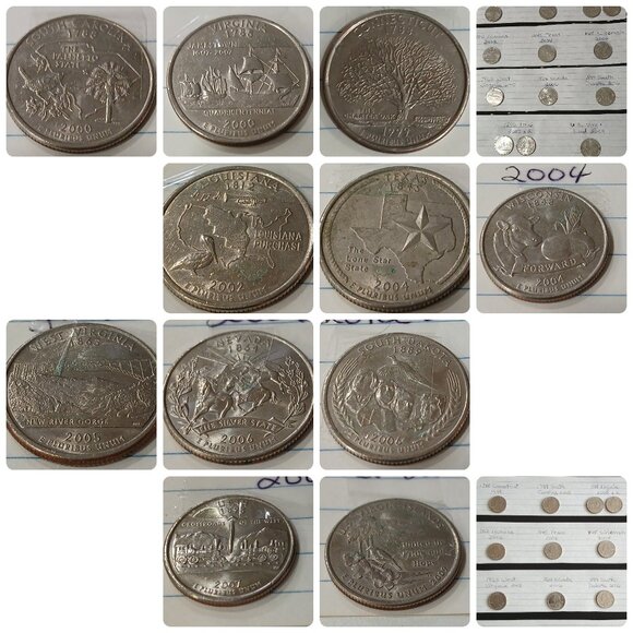 Collection of state quarters from various years. States Listed - Picture 1 of 3
